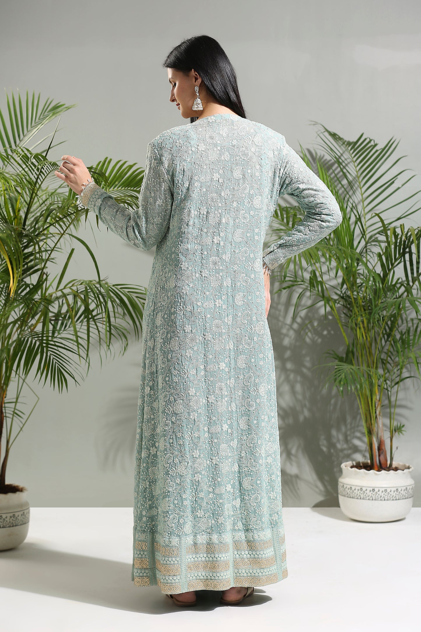 Dusty Blue jacket and Saree set