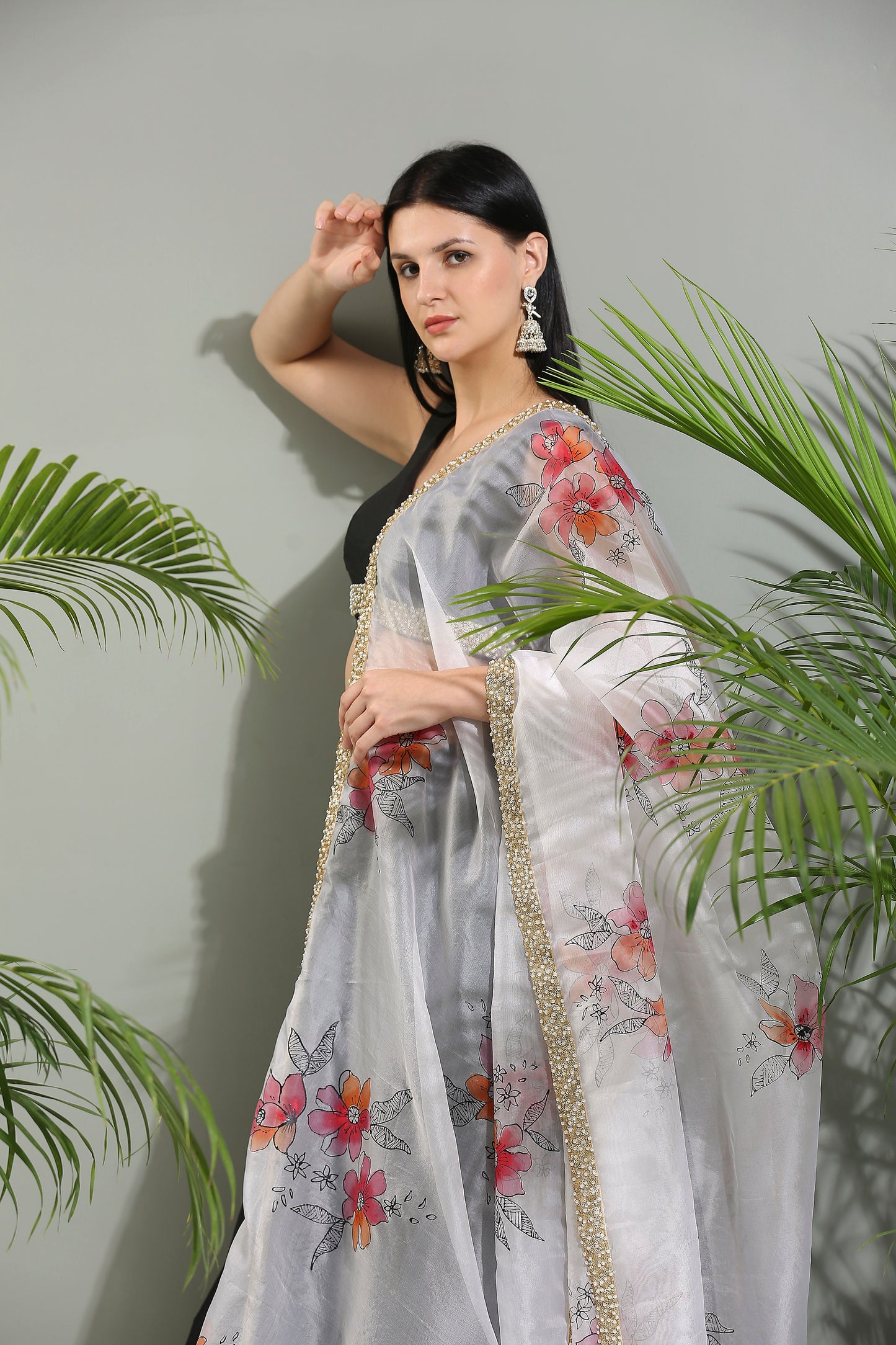 Black raw silk lehenga set with hand painted dupatta