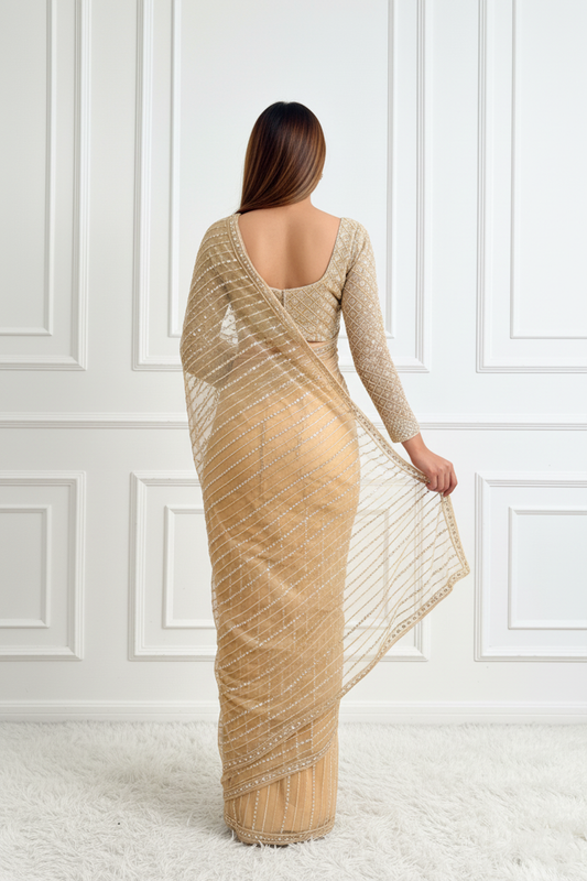 Gold Pre-Draped Saree
