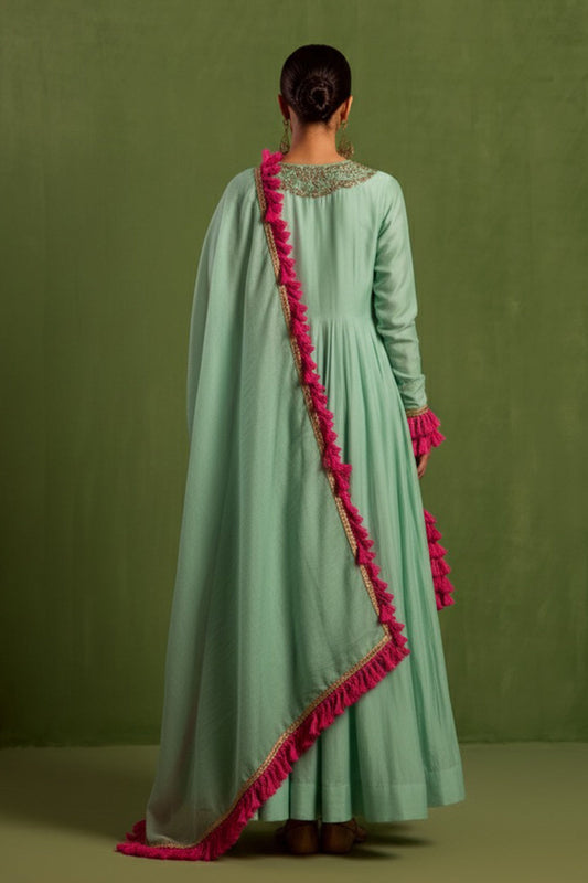 Blue Chanderi Silk Hand Embroidered Kurta Set