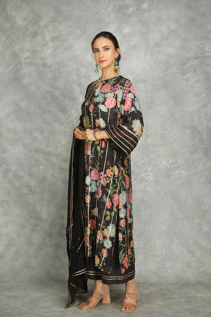 Black Printed Kurta with Pants and Dupatta Set of 3