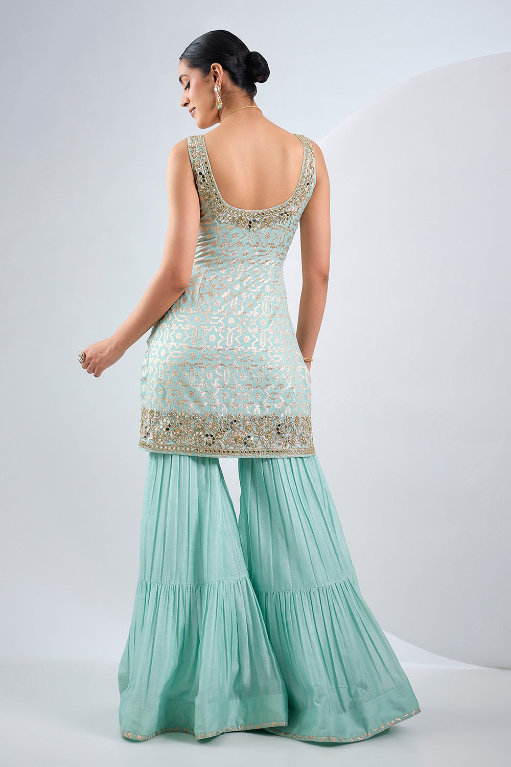 Sky blue Sharara set with embroided kurta