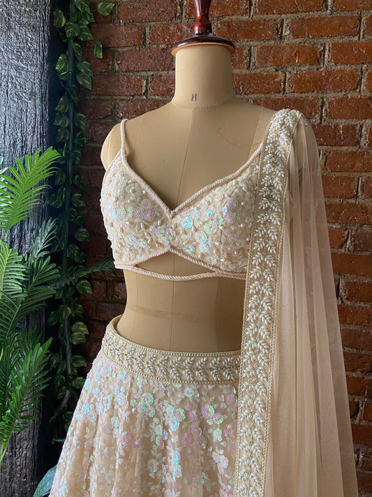 Beige Sequin work lehenga set