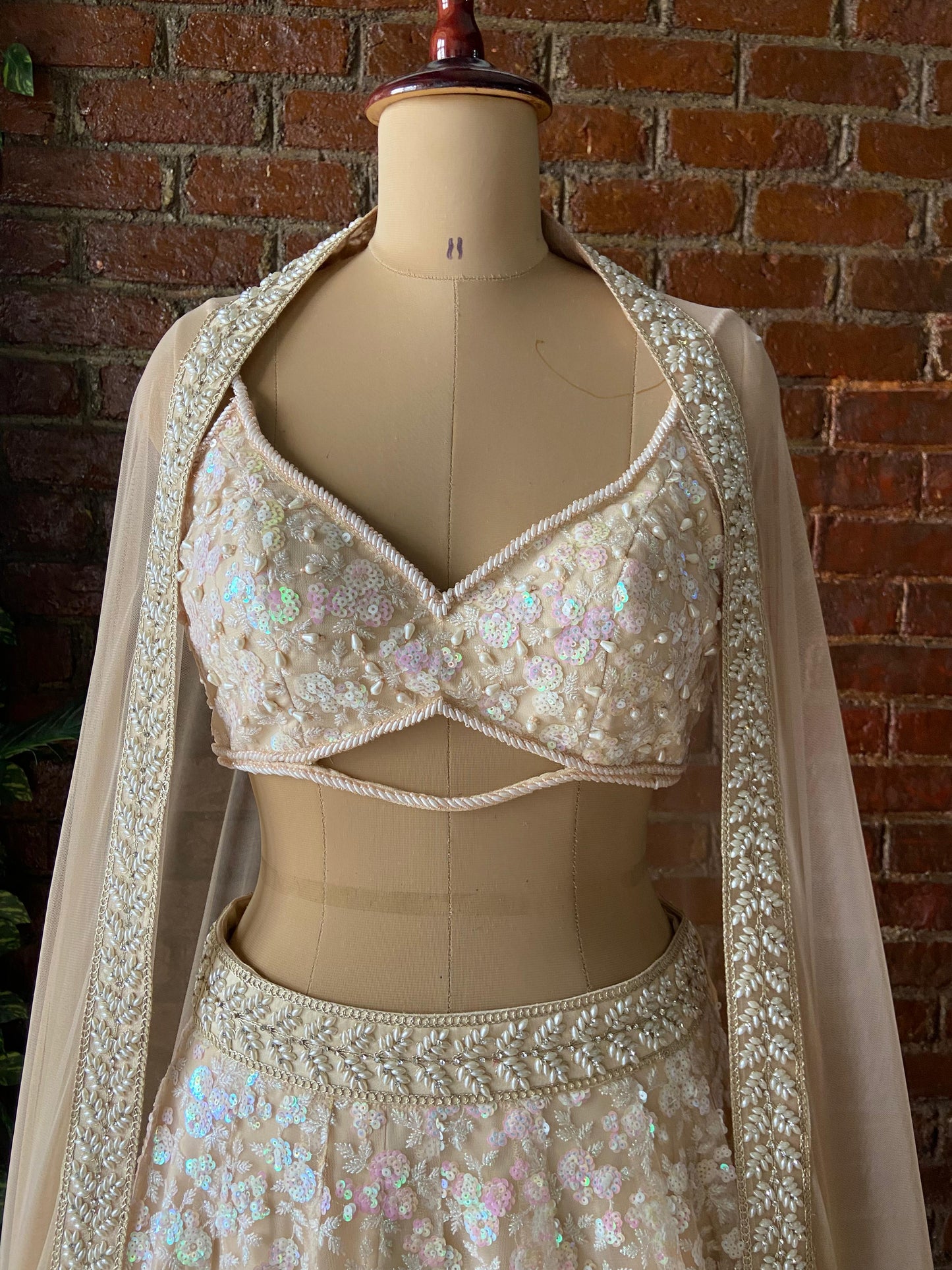 Beige Sequin work lehenga set