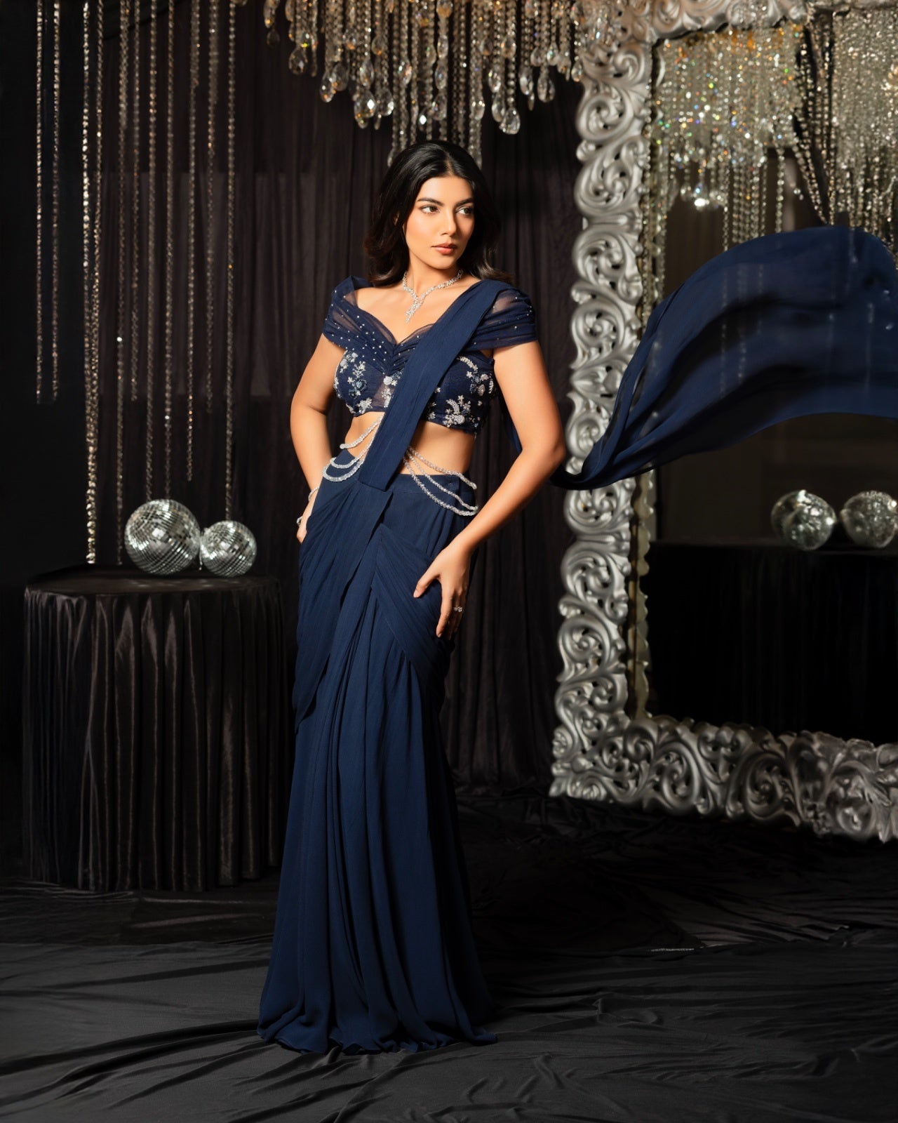 Celestra - Midnight Blue Drape Saree