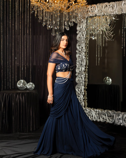 Celestra - Midnight Blue Drape Saree