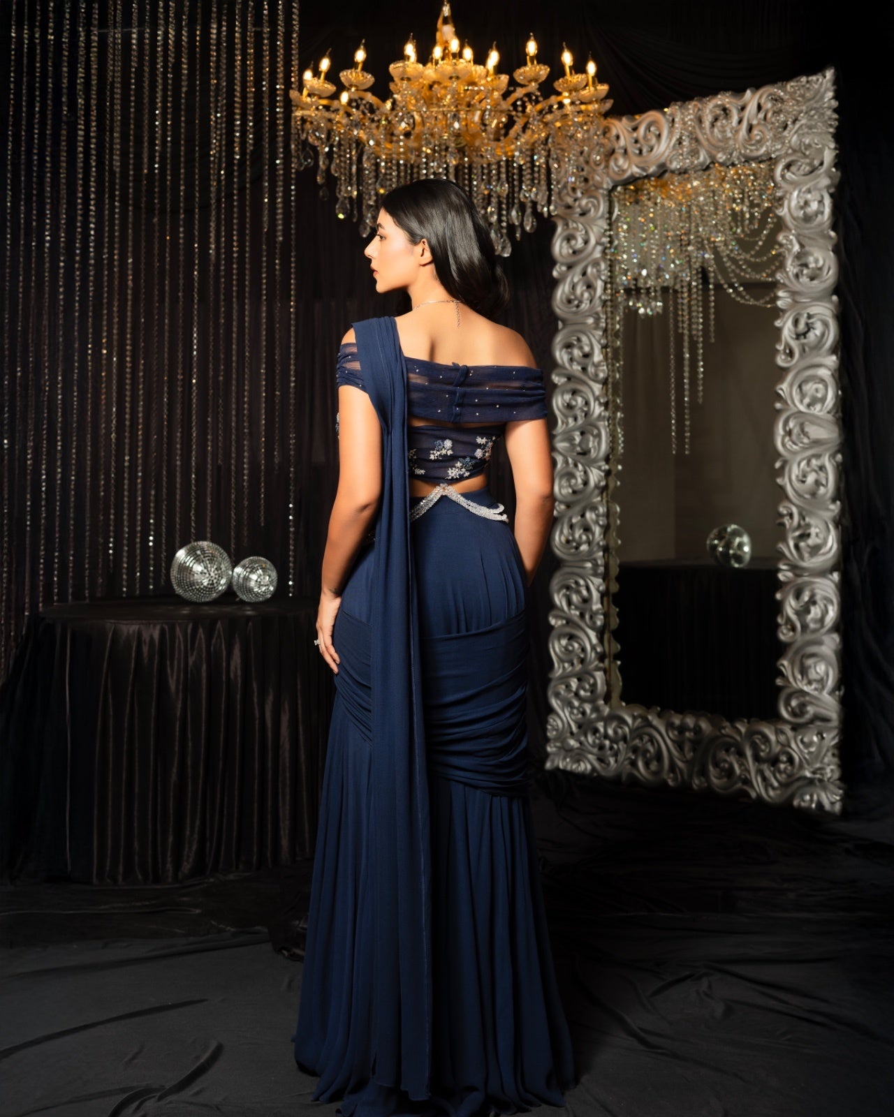 Celestra - Midnight Blue Drape Saree