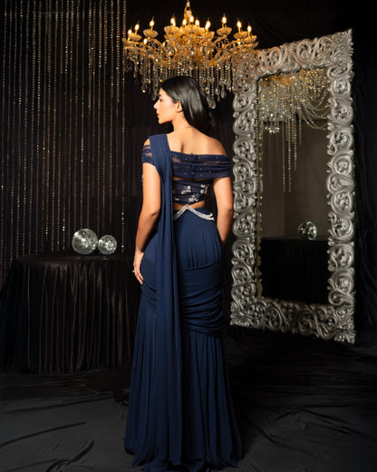 Celestra - Midnight Blue Drape Saree