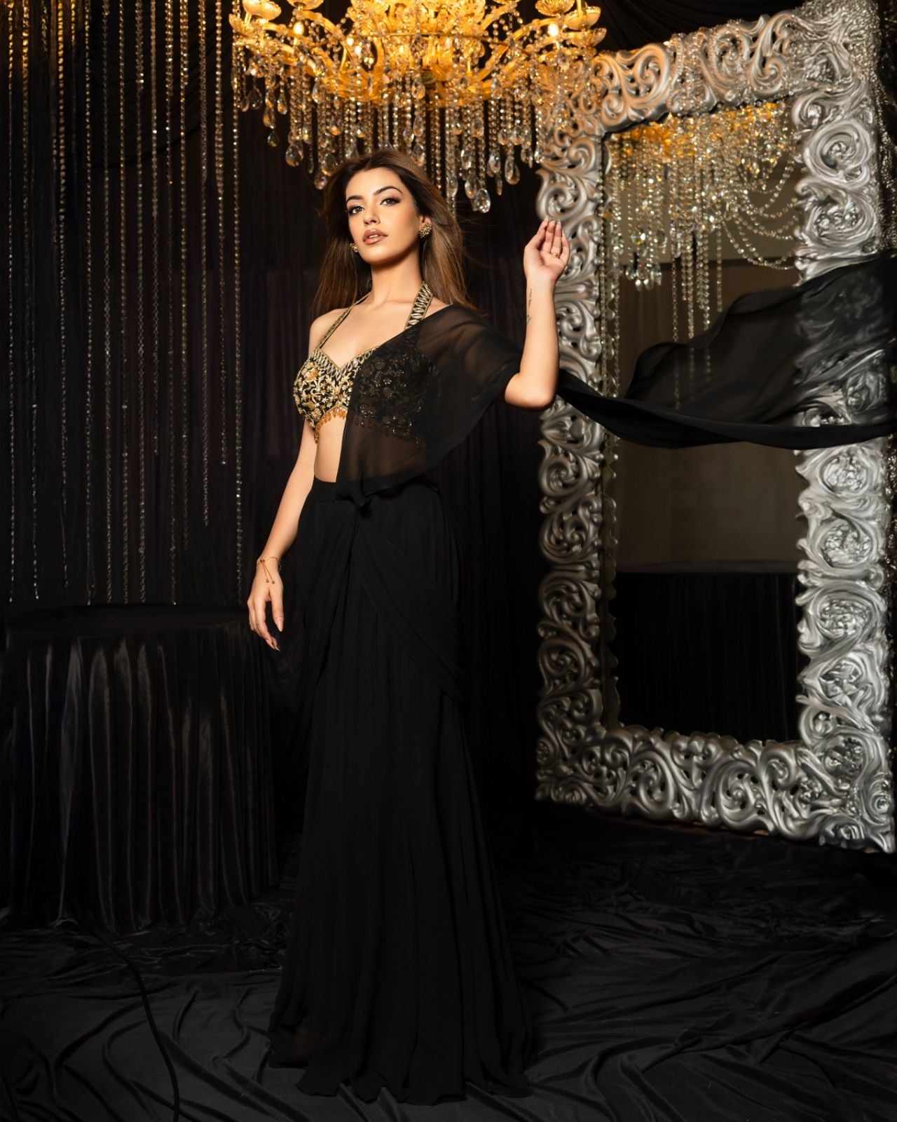 Mireya - Black Fishcut Drape Saree