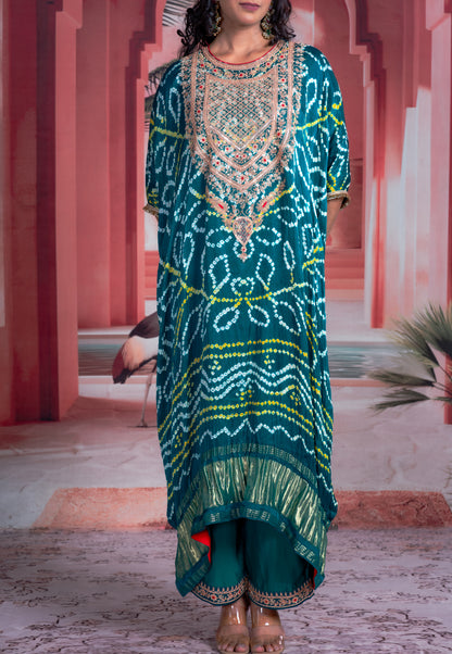Teal Bandhani Kaftan