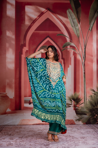Teal Bandhani Kaftan