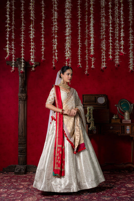 Ivory & Red Bridal Lehenga