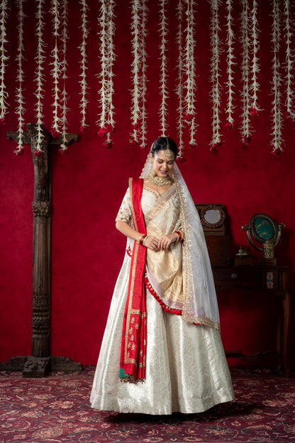 Ivory & Red Bridal Lehenga
