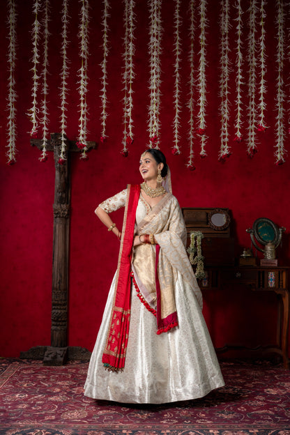 Ivory & Red Bridal Lehenga
