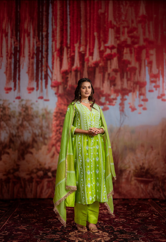 Lime Green Embroidered Kurta