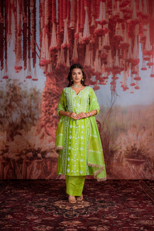 Lime Green Embroidered Kurta