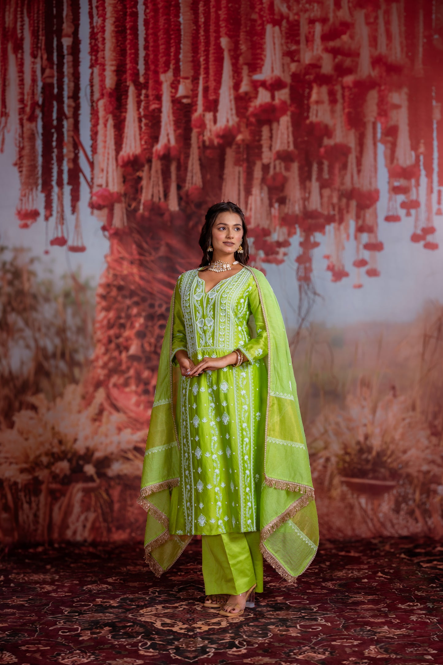Lime Green Embroidered Kurta