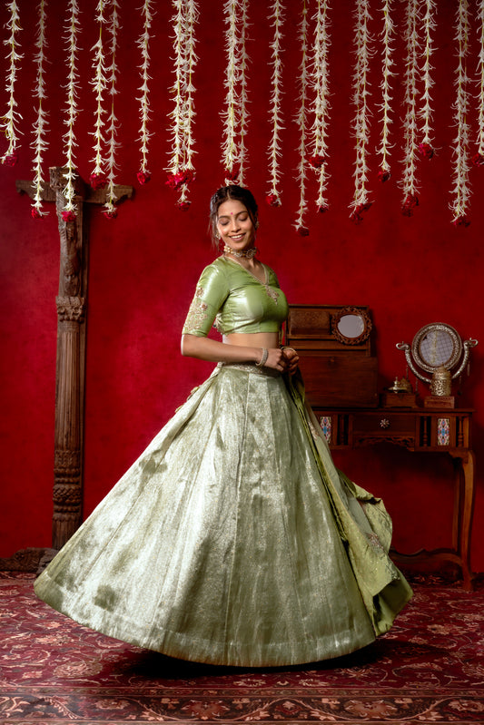 Sage Green Silk Lehenga