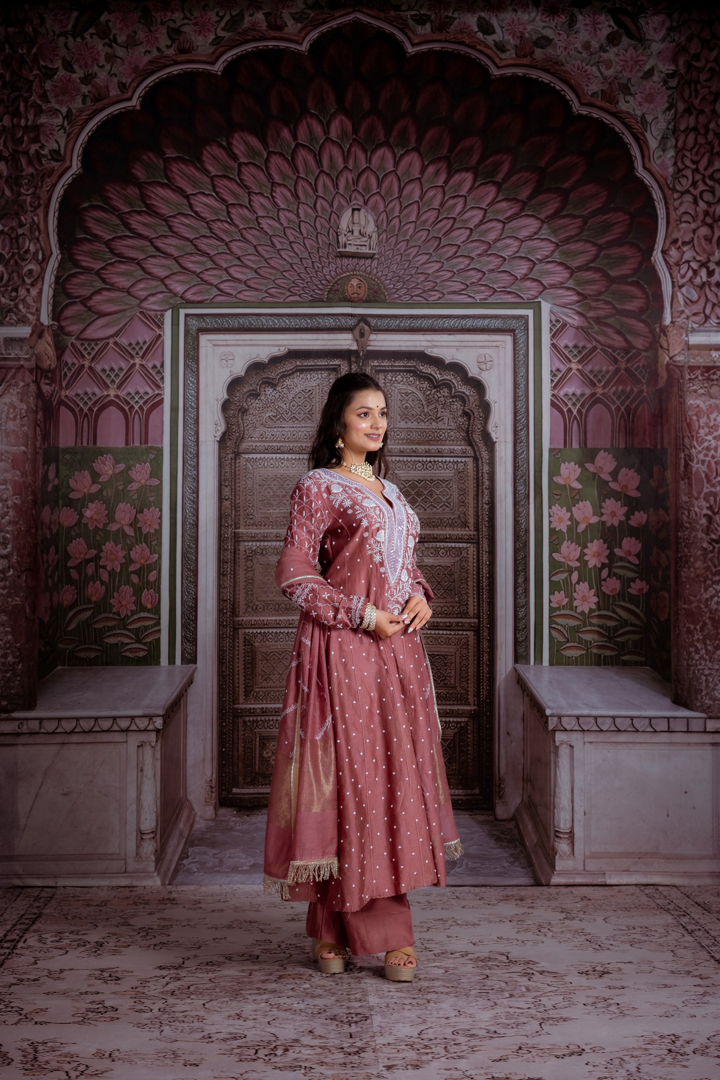 Rust Embroidered Anarkali