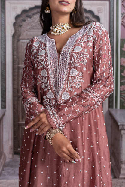 Rust Embroidered Anarkali