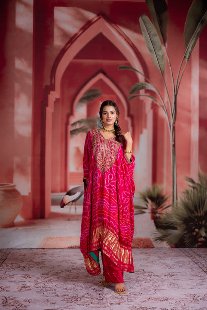 Fuchsia Bandhani Kaftan