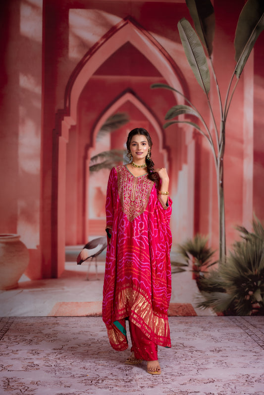 Fuchsia Bandhani Kaftan