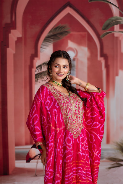 Fuchsia Bandhani Kaftan