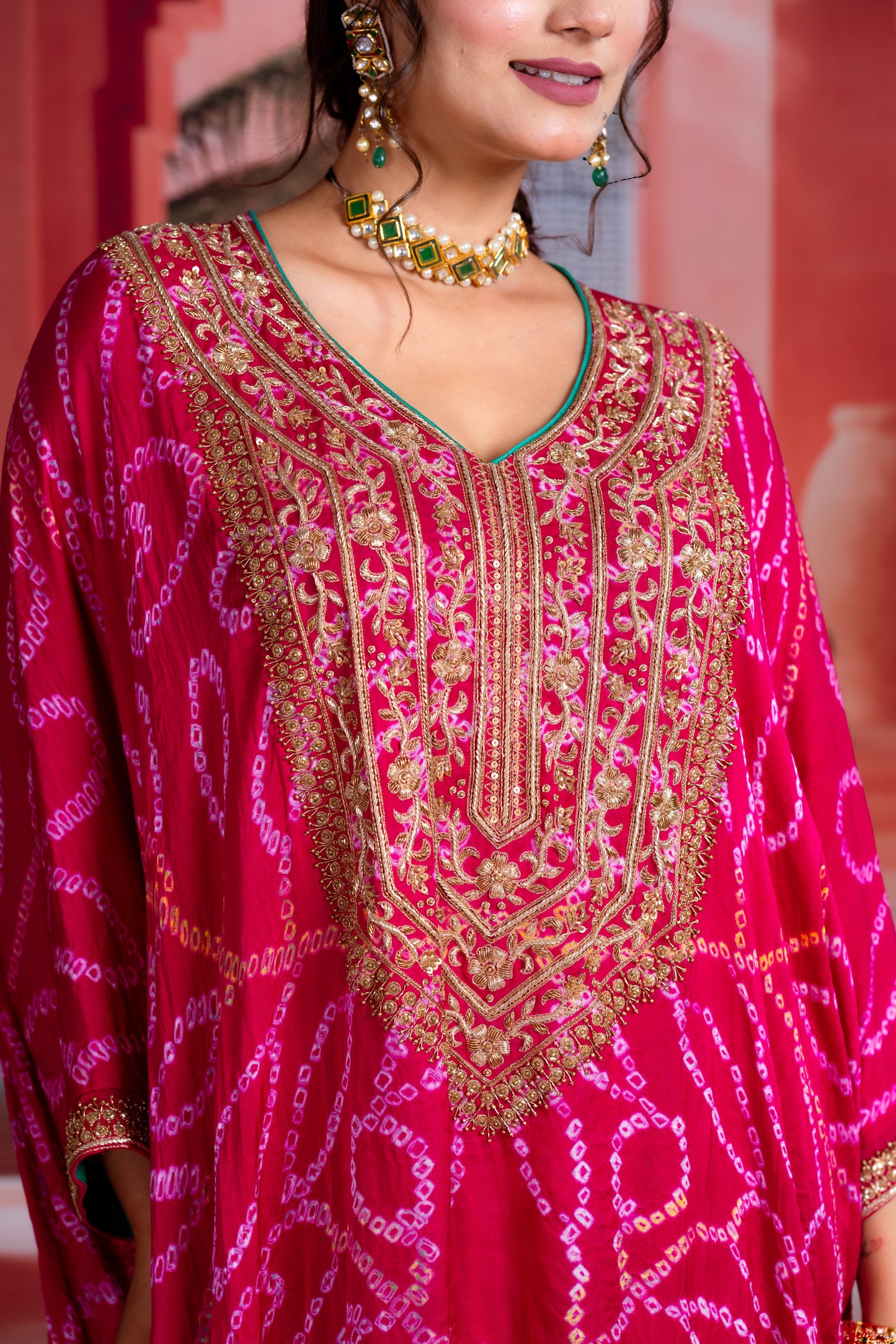 Fuchsia Bandhani Kaftan
