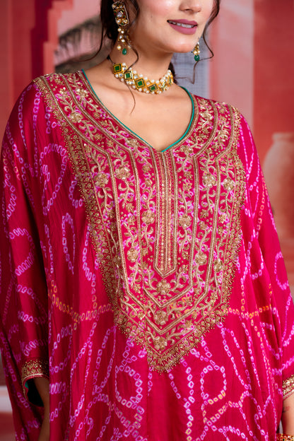 Fuchsia Bandhani Kaftan