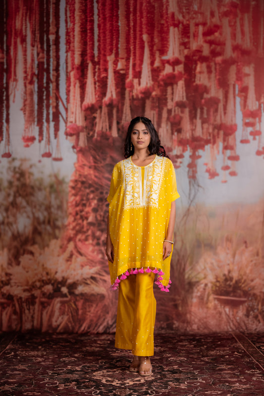 Yellow Kurta Set with Tassels