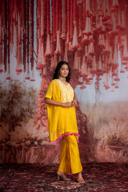 Yellow Kurta Set with Tassels