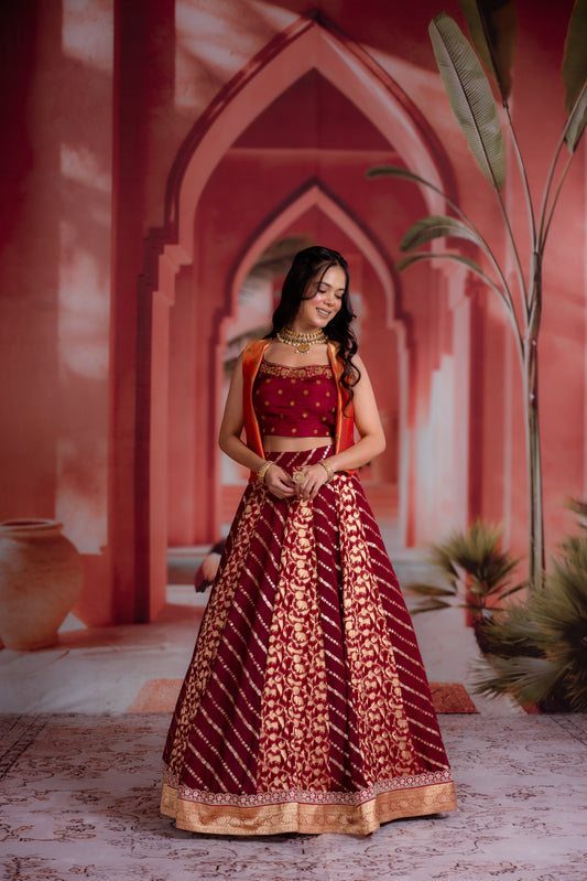 Maroon & Gold Banarasi Lehenga
