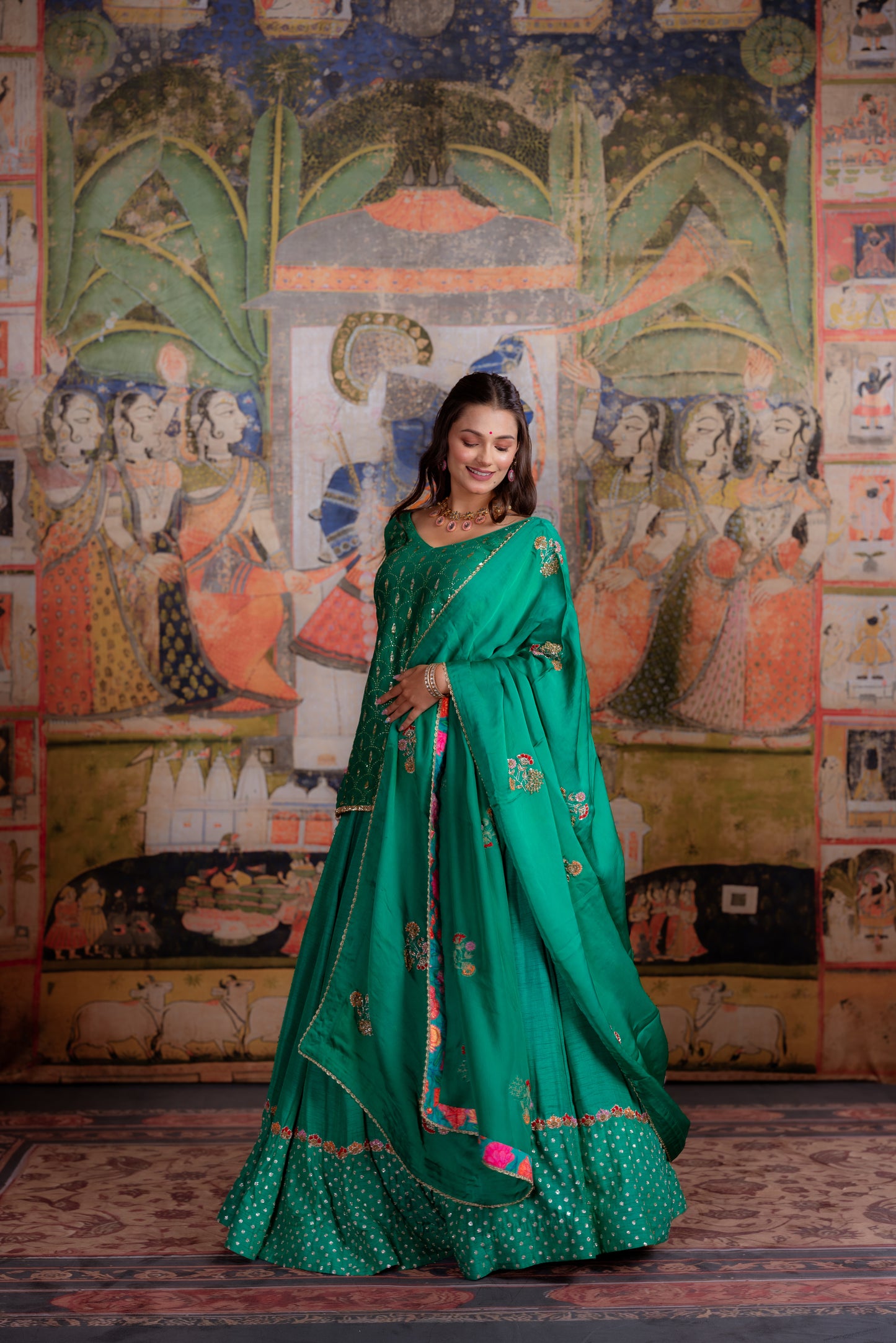 Emerald Green & Kurta Lehenga Set