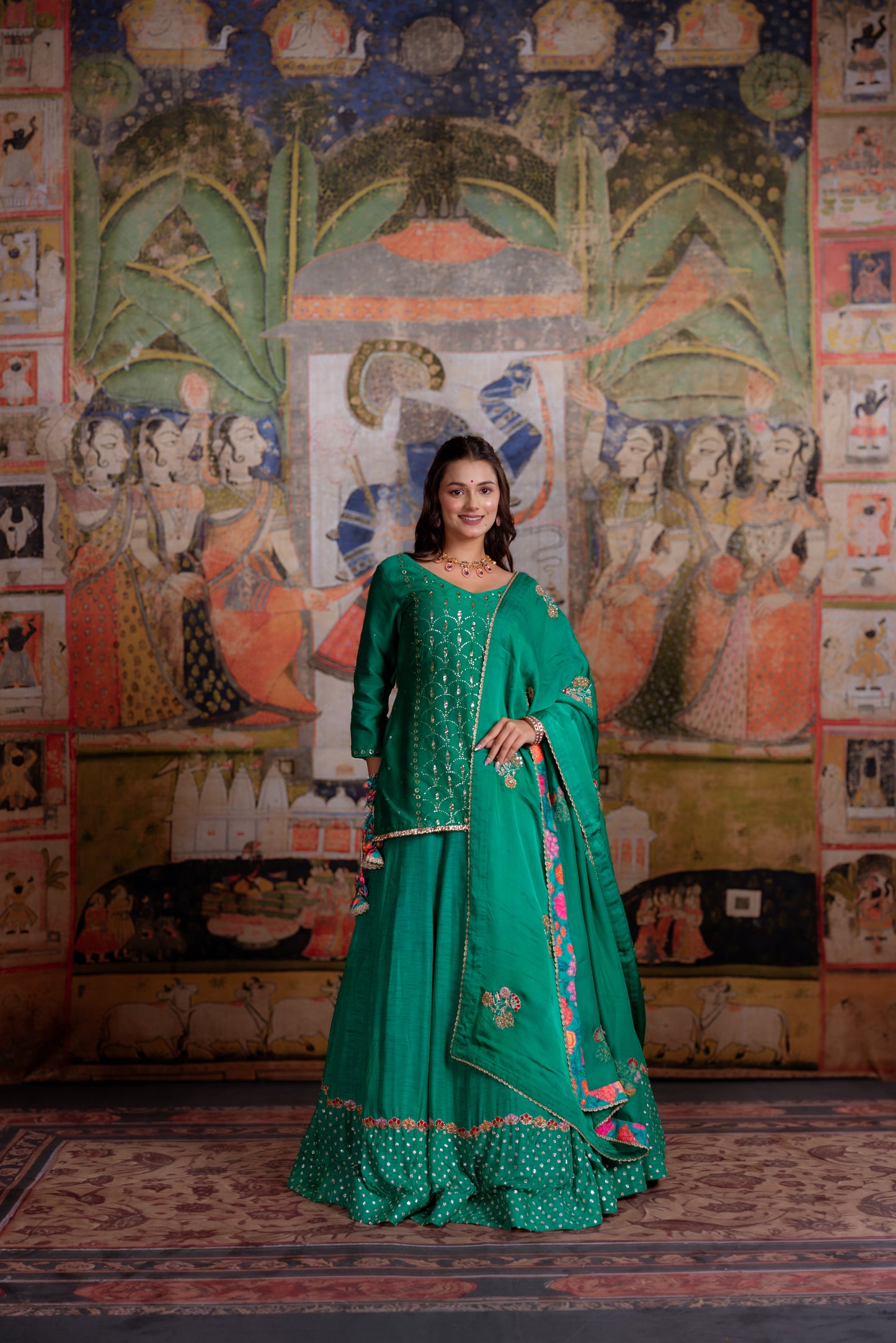 Emerald Green & Kurta Lehenga Set