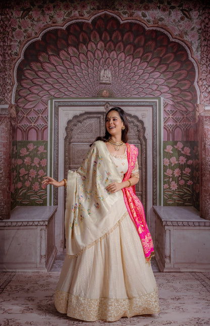 Ivory & Fuchsia Banarasi Lehenga