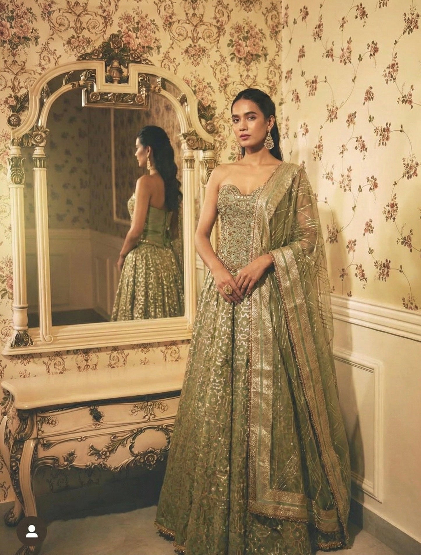 Mint green corset Lehenga set
