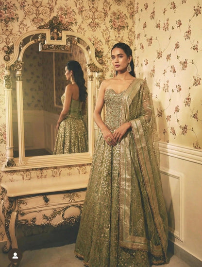 Mint green corset Lehenga set