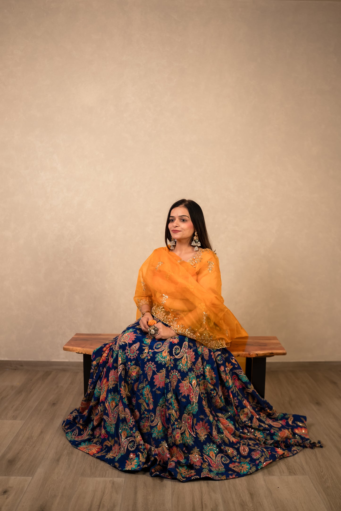 Royal Blue Chaniya Choli with Mustard Dupatta