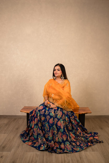 Royal Blue Chaniya Choli with Mustard Dupatta