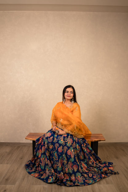 Royal Blue Chaniya Choli with Mustard Dupatta