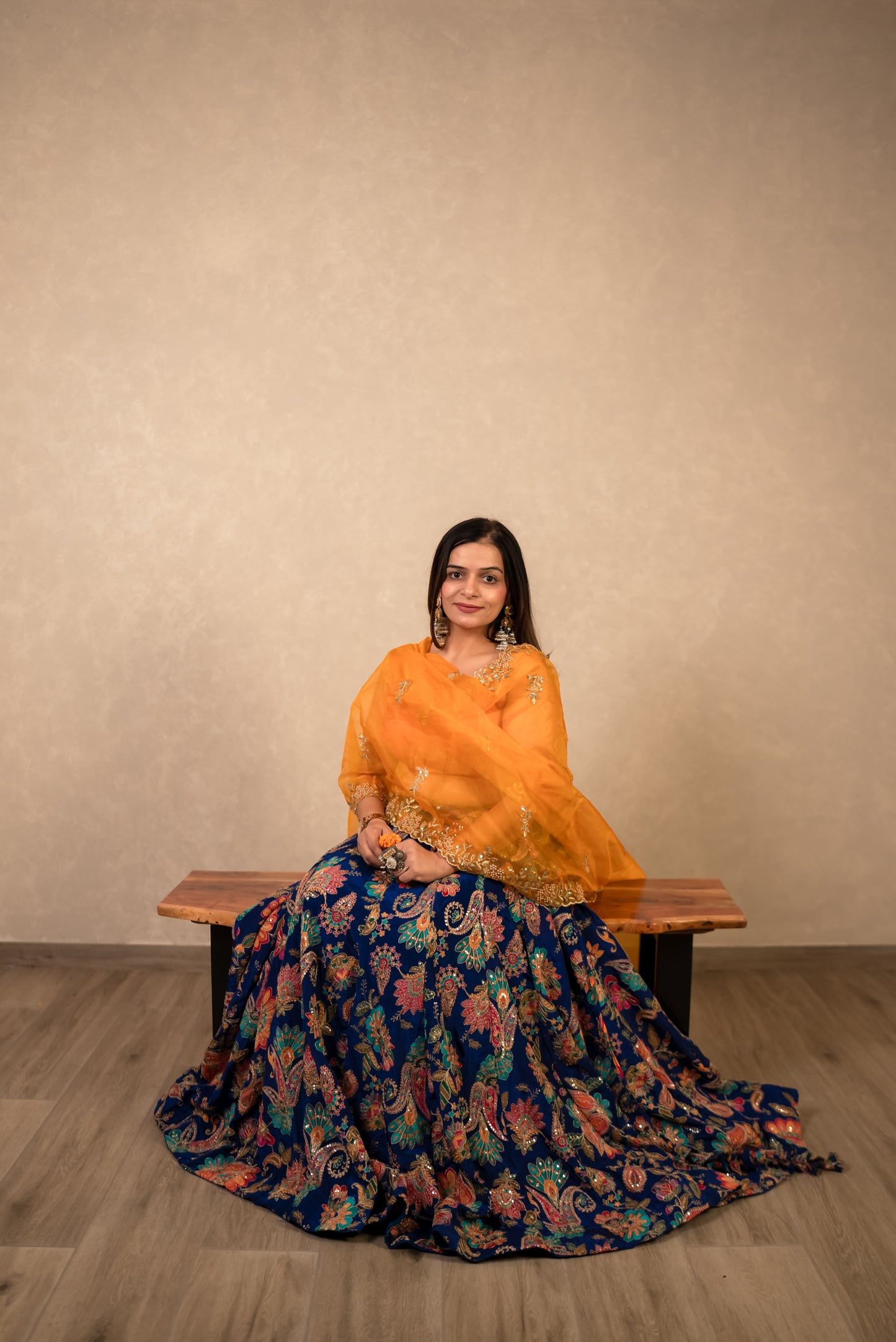 Royal Blue Chaniya Choli with Mustard Dupatta