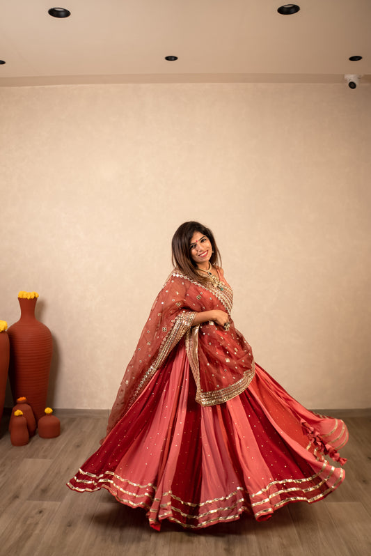 Peach & Maroon Sequined Lehenga