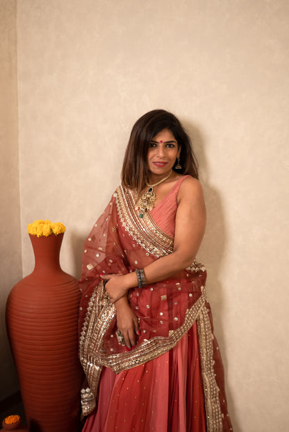 Peach & Maroon Sequined Lehenga