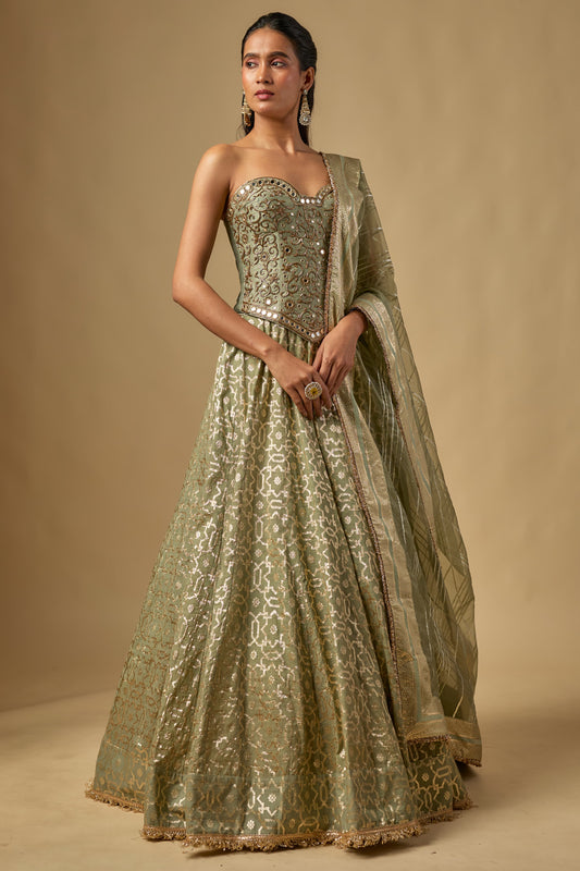 Mint green corset Lehenga set