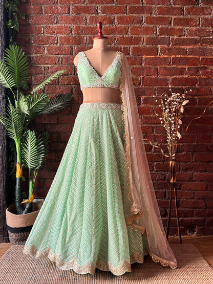 Green gota work lehenga set