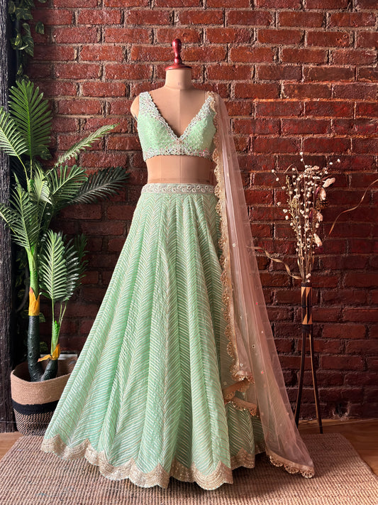 Green gota work lehenga set