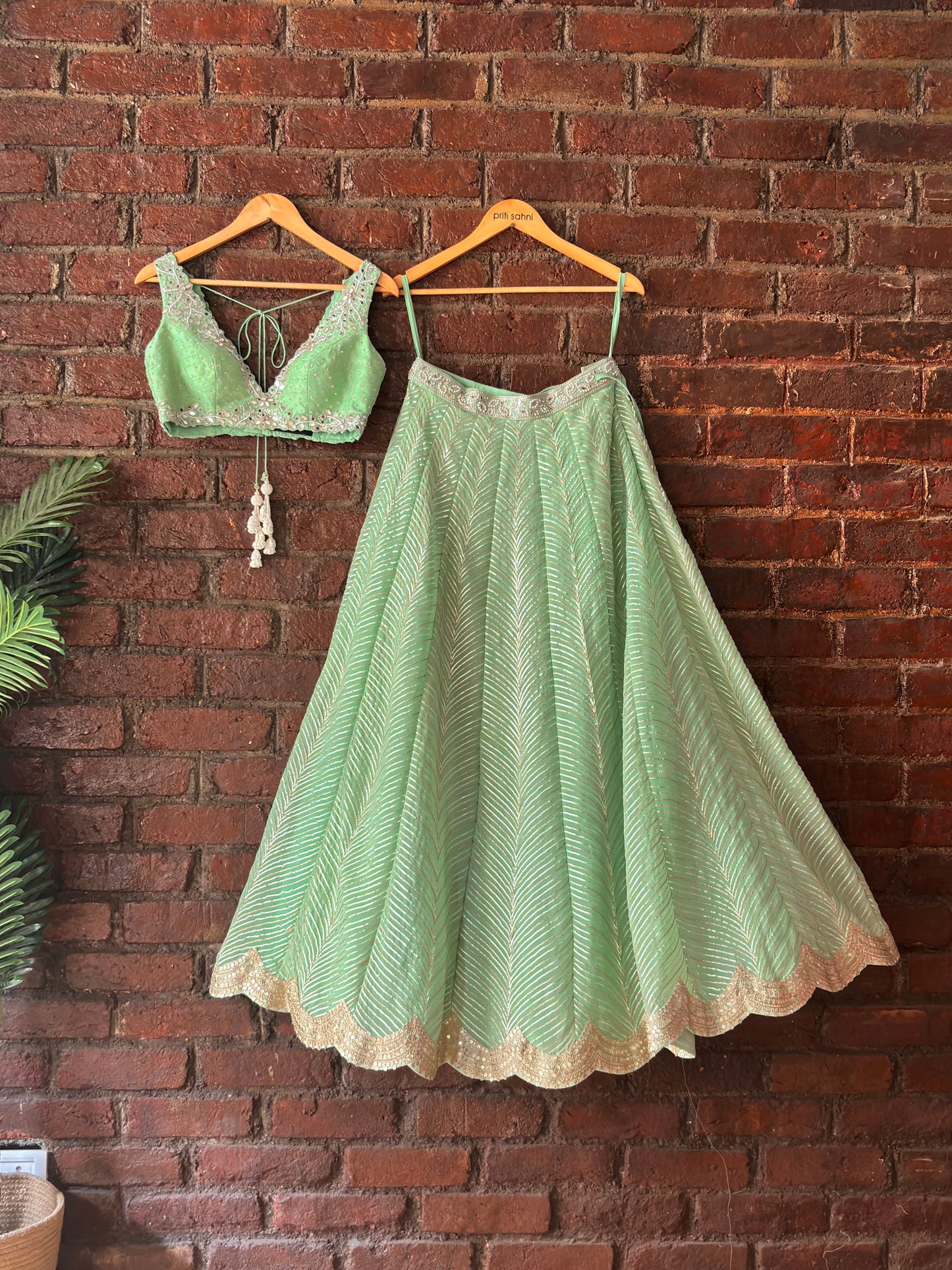 Green gota work lehenga set