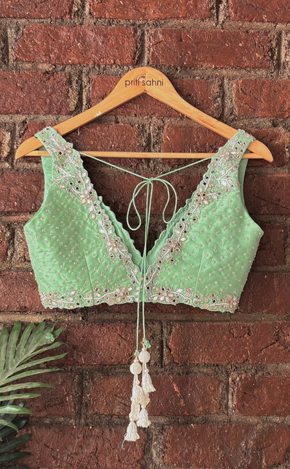 Green gota work lehenga set