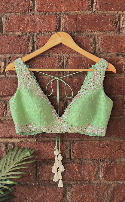Green gota work lehenga set