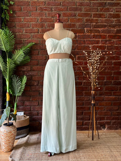 Mint sequin work jacket and pant set